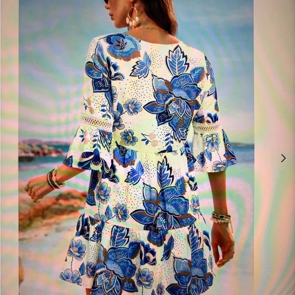 NEW ! Cupshe Blue and White Floral Midi Dress - Picture 13 of 15
